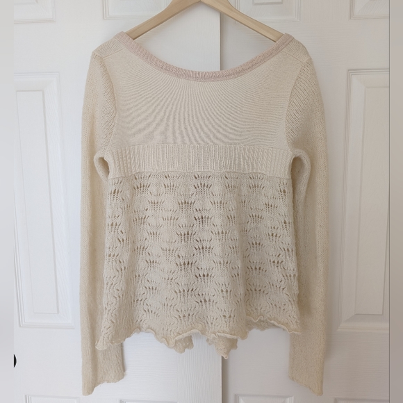 Free People Cream Beige Lace Wool Alpaca Honeysuckle Cardigan Sweater, size M - Picture 2 of 9
